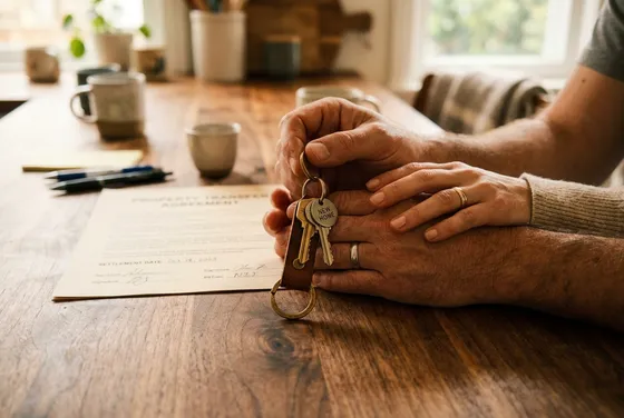 Keys being handed over after property settlement
